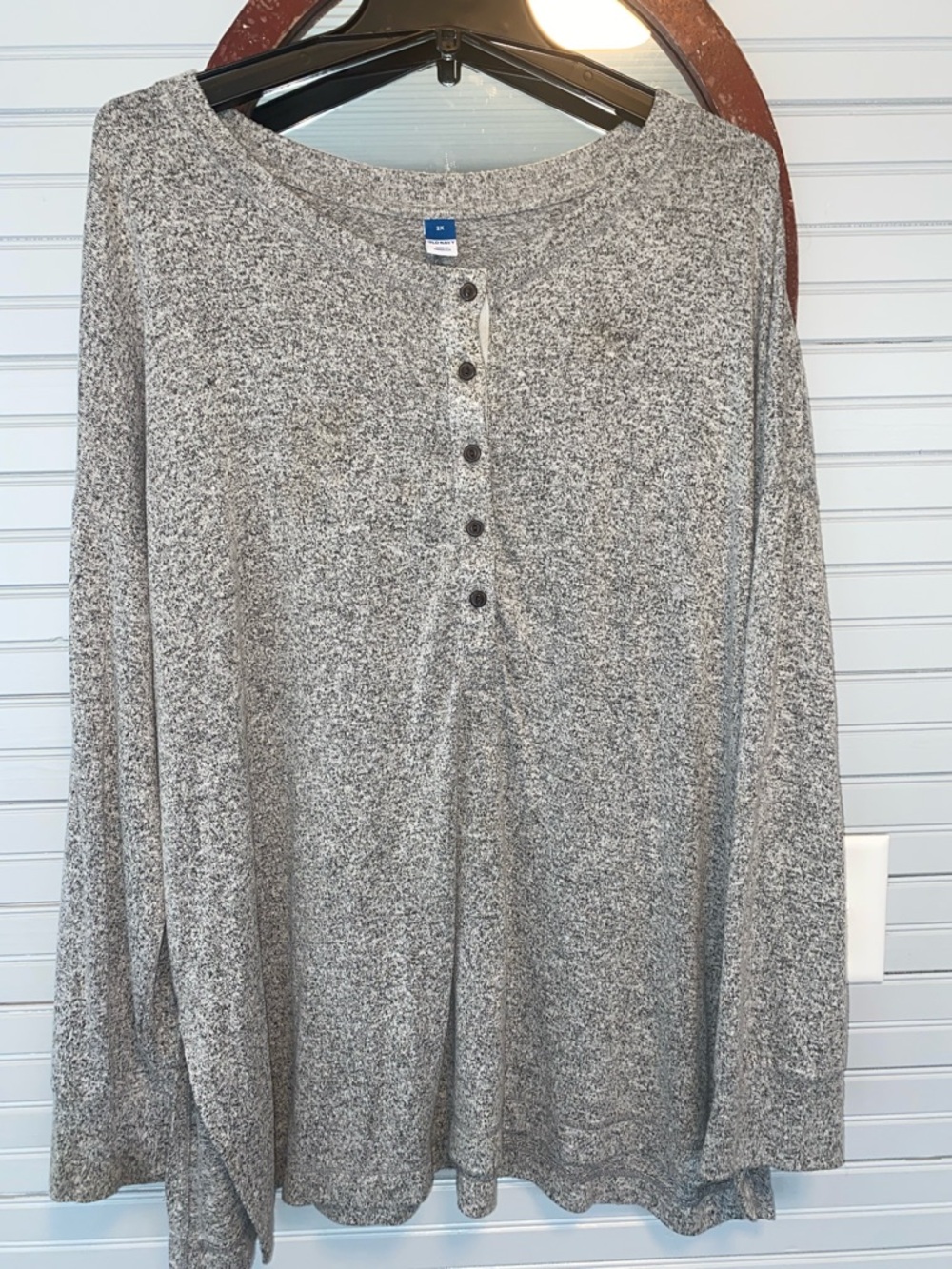 Cozy Grey Marled Henley Knit Top